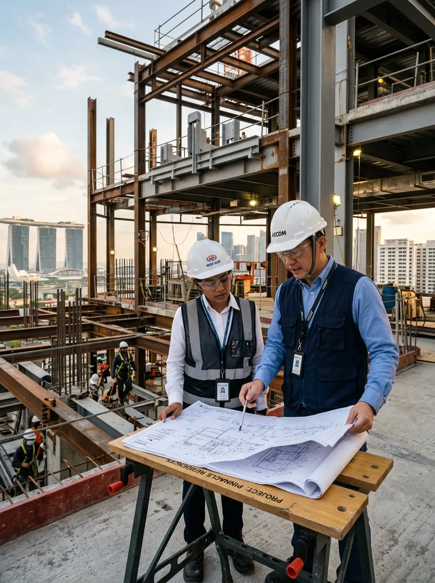 Hong Tet Engineering team reviewing site drawings